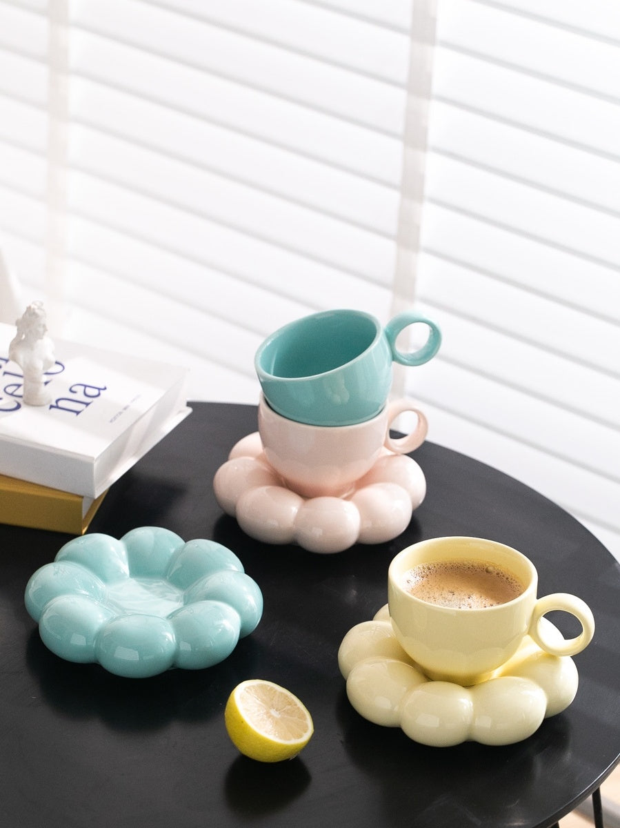 Flower Ceramic Mug with Saucer – Aesthetic Bloom Cup by BLOSÉ