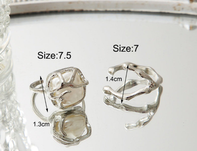 Adjustable Gold & Pearl Stacking Rings – Lunar Duo by BLOSÉ