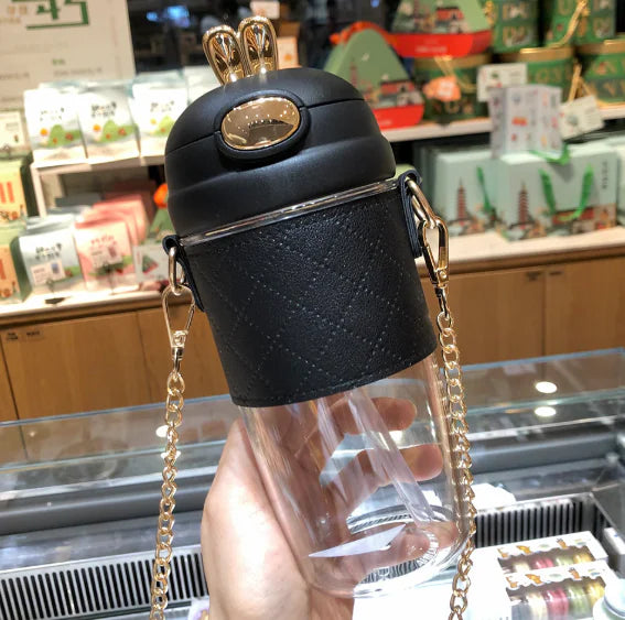 Aesthetic Pearl Water Bottle – Cute & Portable with Strap and Charms