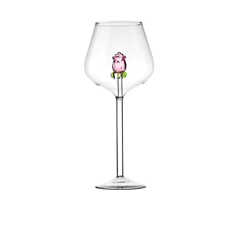 Elegant Rose Wine Glass – Romantic Artistic Gift for Couples & Special Occasions
