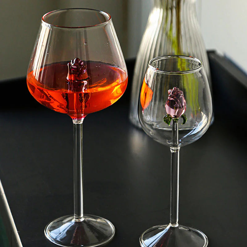 Elegant Rose Wine Glass – Romantic Artistic Gift for Couples & Special Occasions