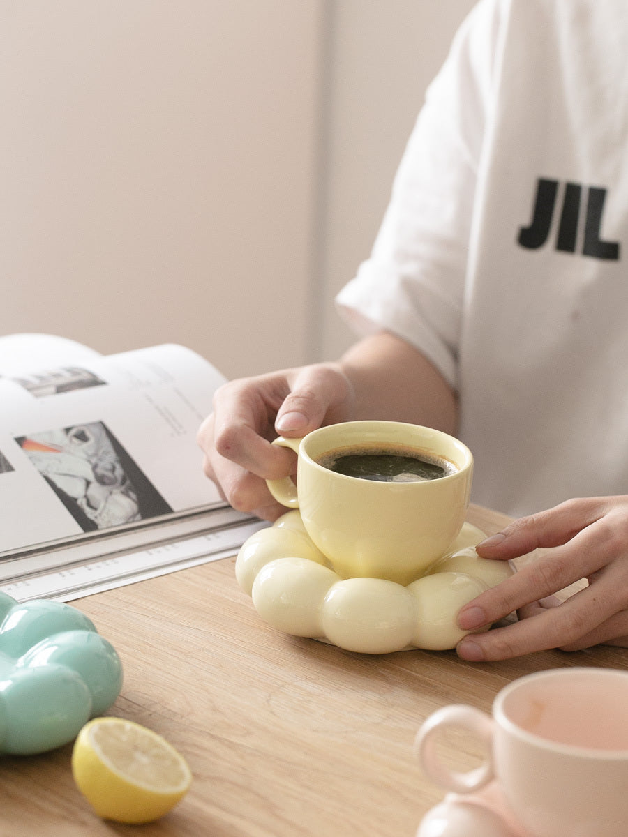 Flower Ceramic Mug with Saucer – Aesthetic Bloom Cup by BLOSÉ