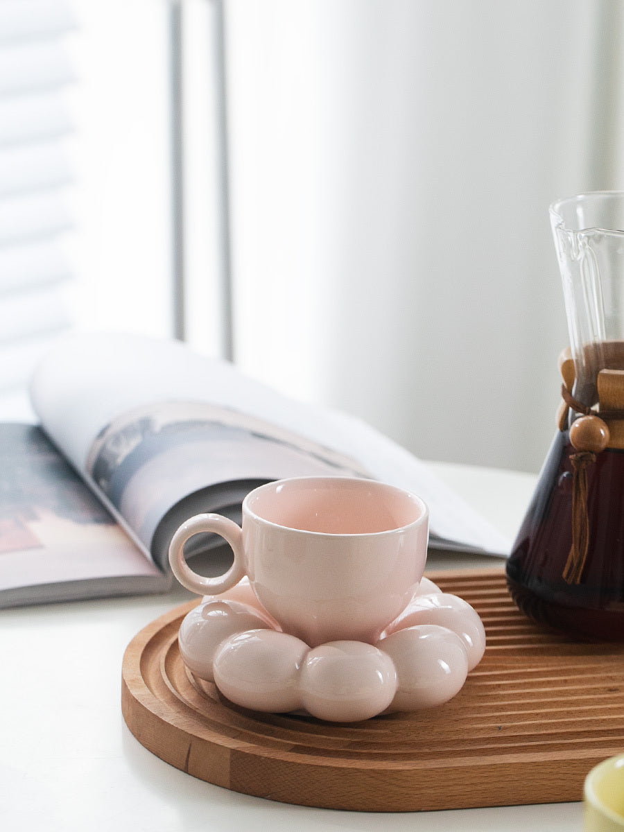 Flower Ceramic Mug with Saucer – Aesthetic Bloom Cup by BLOSÉ