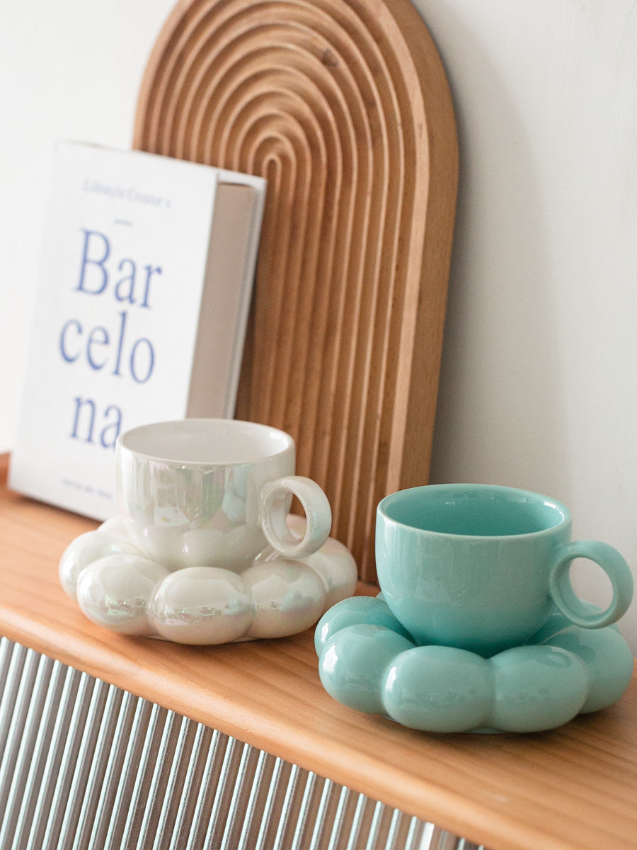 Flower Ceramic Mug with Saucer – Aesthetic Bloom Cup by BLOSÉ