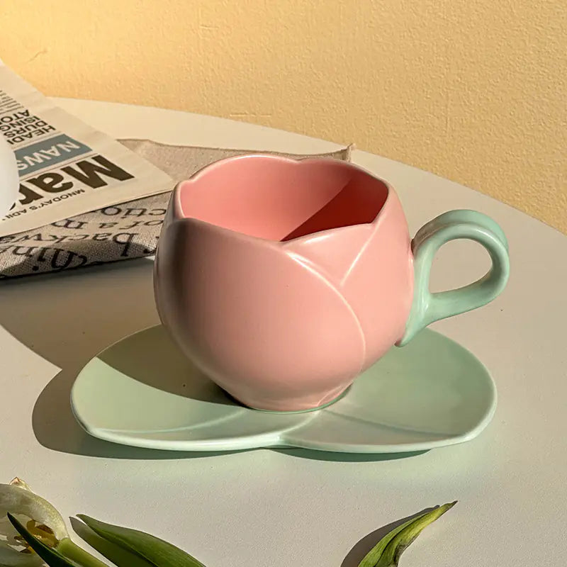 Pastel Ceramic Coffee Cup & Saucer Set – Elegant Morning Delight