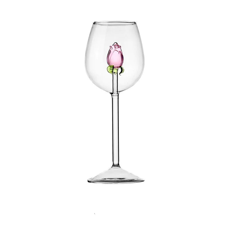 Elegant Rose Wine Glass – Romantic Artistic Gift for Couples & Special Occasions