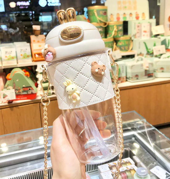 Aesthetic Pearl Water Bottle – Cute & Portable with Strap and Charms