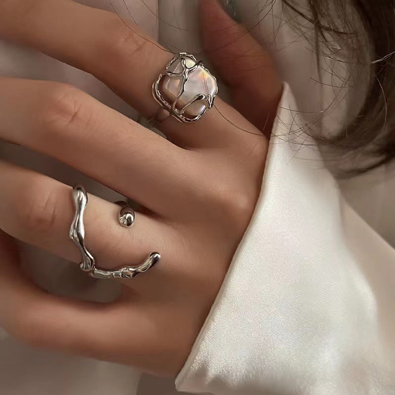 Adjustable Gold & Pearl Stacking Rings – Lunar Duo by BLOSÉ