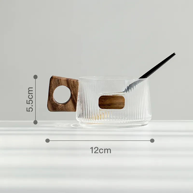 Walnut Base Glass Coffee Cup Set – Modern Minimalist Luxury