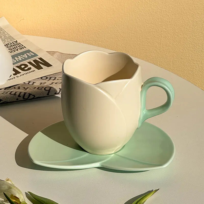 Pastel Ceramic Coffee Cup & Saucer Set – Elegant Morning Delight