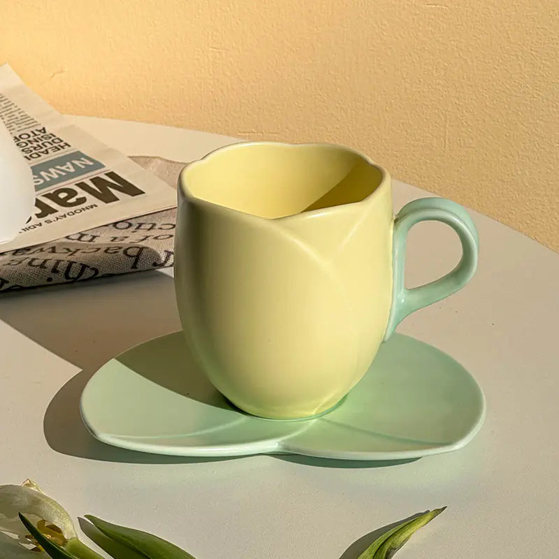 Pastel Ceramic Coffee Cup & Saucer Set – Elegant Morning Delight