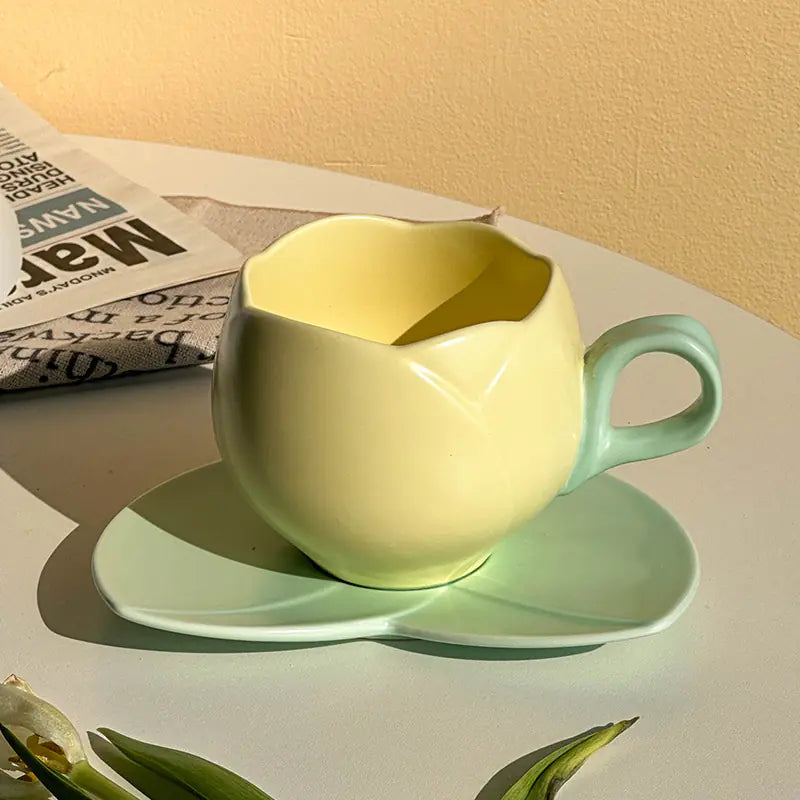 Pastel Ceramic Coffee Cup & Saucer Set – Elegant Morning Delight