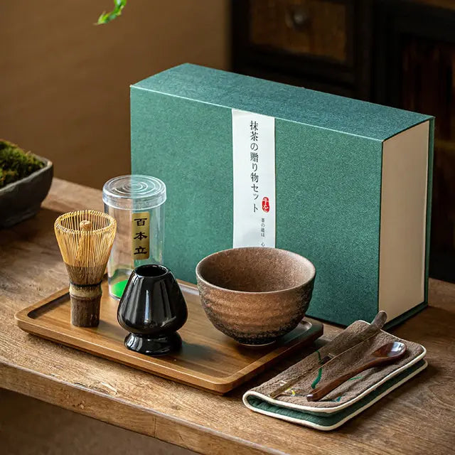 Traditional Japanese Matcha Tea Set – Bamboo Whisk & Ceramics Gift Box