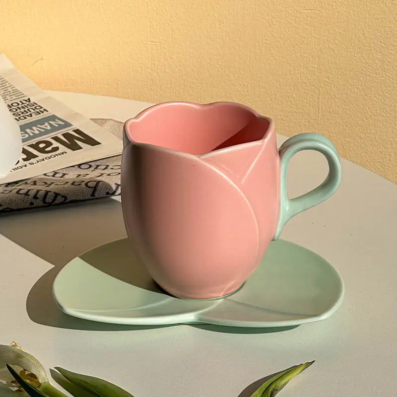Pastel Ceramic Coffee Cup & Saucer Set – Elegant Morning Delight