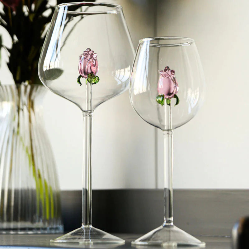 Elegant Rose Wine Glass – Romantic Artistic Gift for Couples & Special Occasions