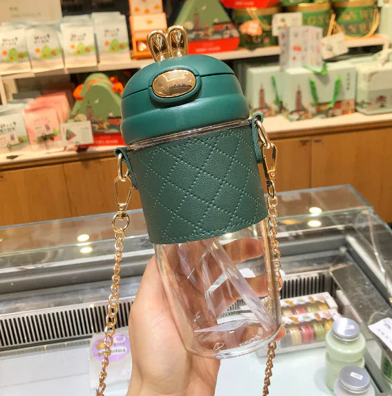 Aesthetic Pearl Water Bottle – Cute & Portable with Strap and Charms