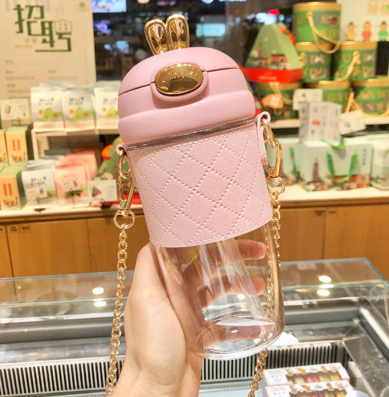Aesthetic Pearl Water Bottle – Cute & Portable with Strap and Charms