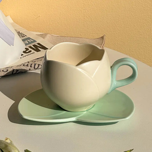 Pastel Ceramic Coffee Cup & Saucer Set – Elegant Morning Delight