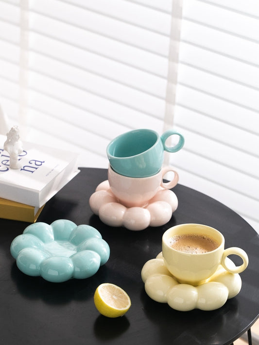 Flower Ceramic Mug with Saucer – Aesthetic Bloom Cup by BLOSÉ