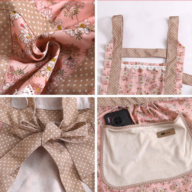 Elegant Vintage Kitchen Apron – Floral Cotton Cooking & Baking Apron with Pockets