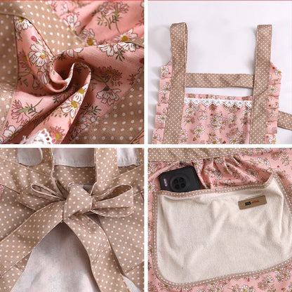 Elegant Vintage Kitchen Apron – Floral Cotton Cooking & Baking Apron with Pockets
