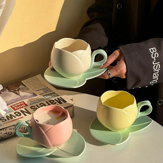 Pastel Ceramic Coffee Cup & Saucer Set – Elegant Morning Delight