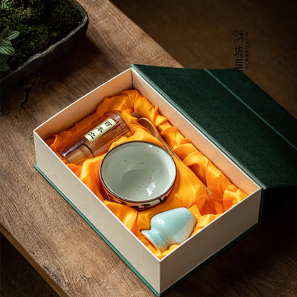 Traditional Japanese Matcha Tea Set – Bamboo Whisk & Ceramics Gift Box