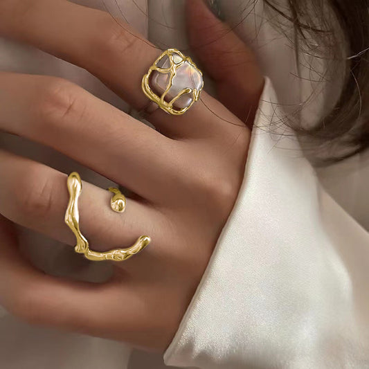 Adjustable Gold & Pearl Stacking Rings – Lunar Duo by BLOSÉ