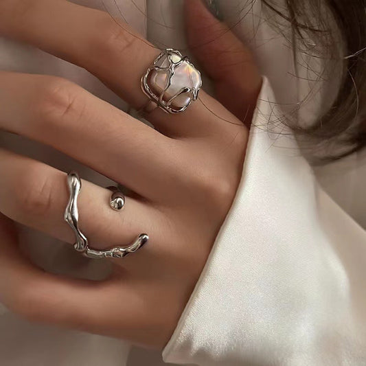 Adjustable Gold & Pearl Stacking Rings – Lunar Duo by BLOSÉ
