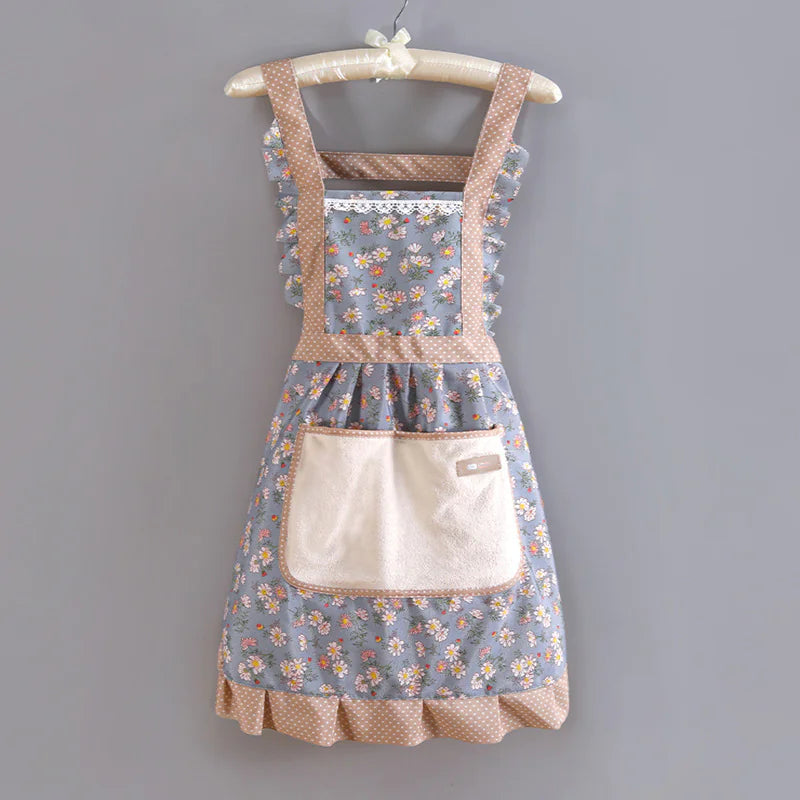 Elegant Vintage Kitchen Apron – Floral Cotton Cooking & Baking Apron with Pockets