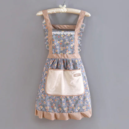 Elegant Vintage Kitchen Apron – Floral Cotton Cooking & Baking Apron with Pockets