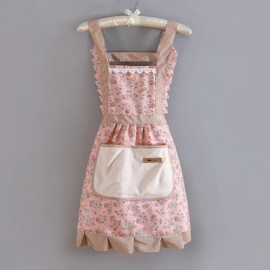 Elegant Vintage Kitchen Apron – Floral Cotton Cooking & Baking Apron with Pockets