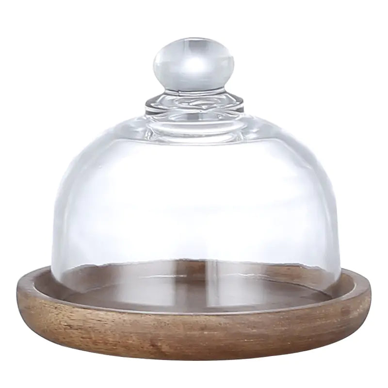 Glass Dome & Wooden Dessert Tray – Elegant Display for Treats & Decor