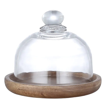 Glass Dome & Wooden Dessert Tray – Elegant Display for Treats & Decor