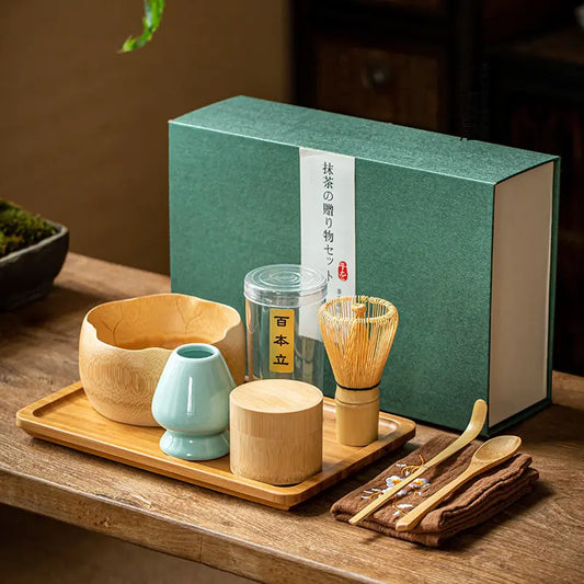 Traditional Japanese Matcha Tea Set – Bamboo Whisk & Ceramics Gift Box
