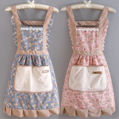 Elegant Vintage Kitchen Apron – Floral Cotton Cooking & Baking Apron with Pockets