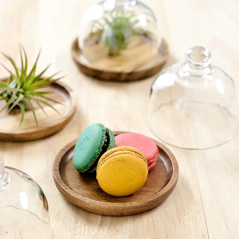 Glass Dome & Wooden Dessert Tray – Elegant Display for Treats & Decor