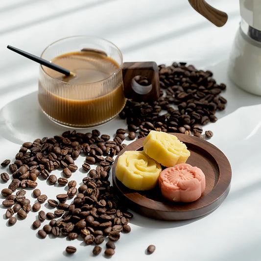 Walnut Base Glass Coffee Cup Set – Modern Minimalist Luxury
