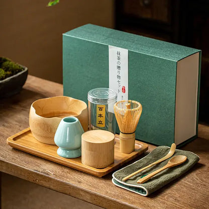 Traditional Japanese Matcha Tea Set – Bamboo Whisk & Ceramics Gift Box