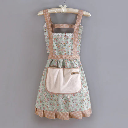Elegant Vintage Kitchen Apron – Floral Cotton Cooking & Baking Apron with Pockets