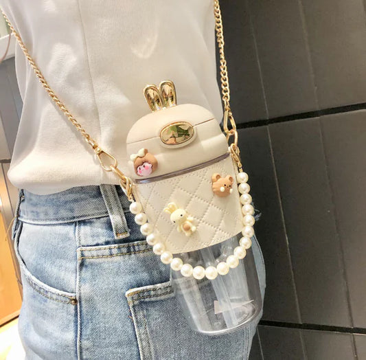 Aesthetic Pearl Water Bottle – Cute & Portable with Strap and Charms