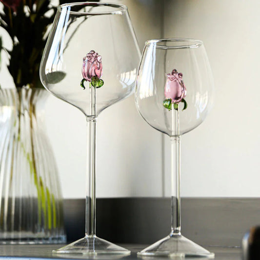 Elegant Rose Wine Glass – Romantic Artistic Gift for Couples & Special Occasions