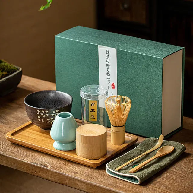 Traditional Japanese Matcha Tea Set – Bamboo Whisk & Ceramics Gift Box